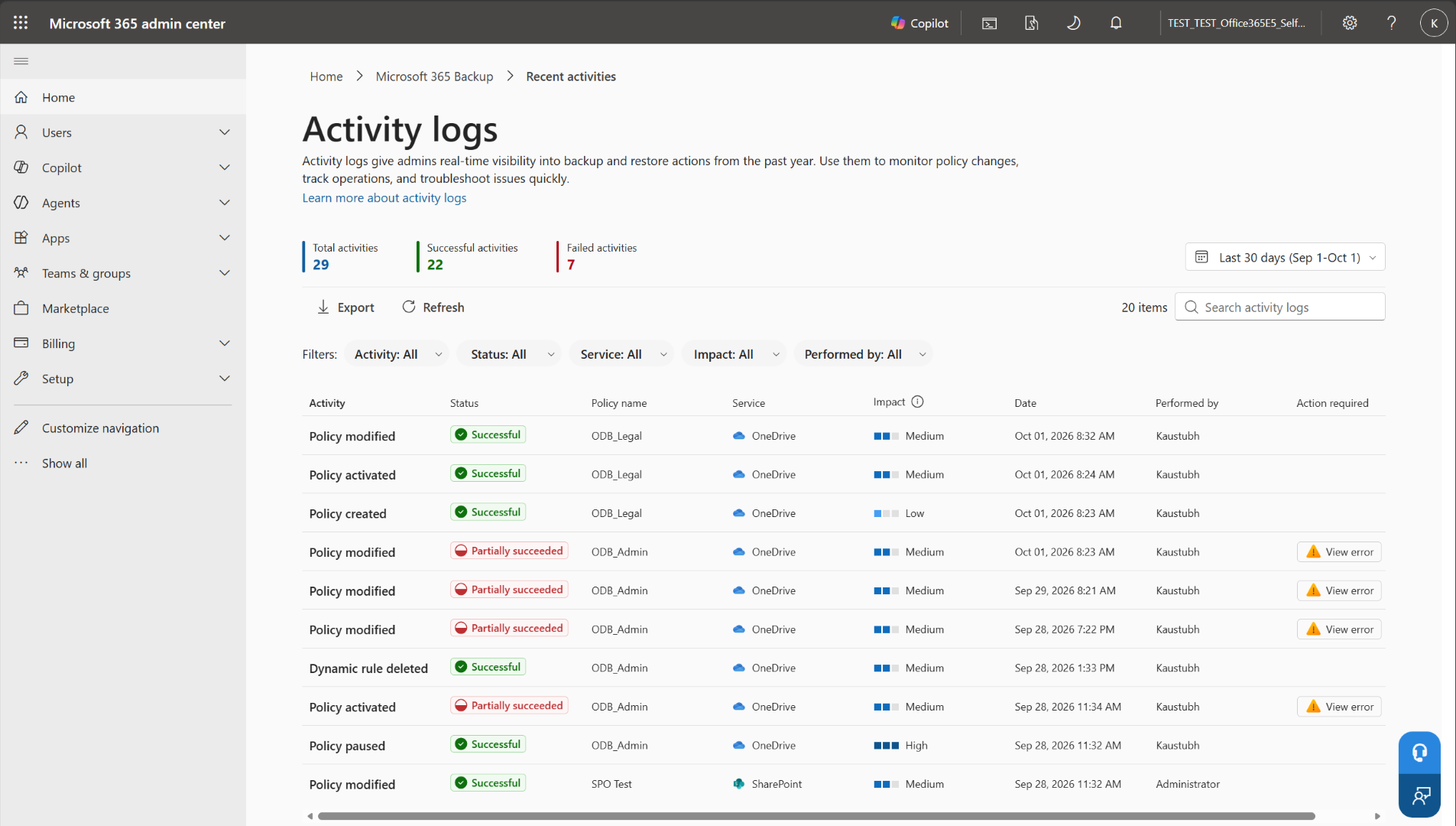 activity log dashboard