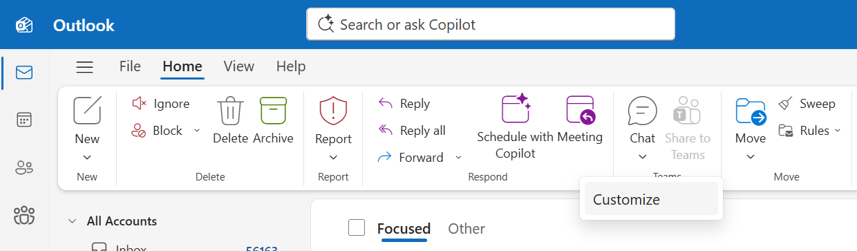 ribbon customization dialog box