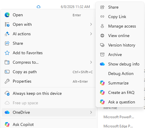 debug info Copilot actions