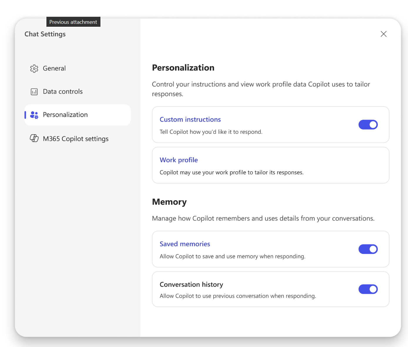 user settings