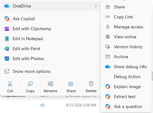 image file Copilot actions